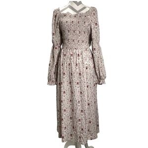 Hayden Los Angeles Smocked Floral Long Sleeve Midi Dress Bohemian Cottagecore L